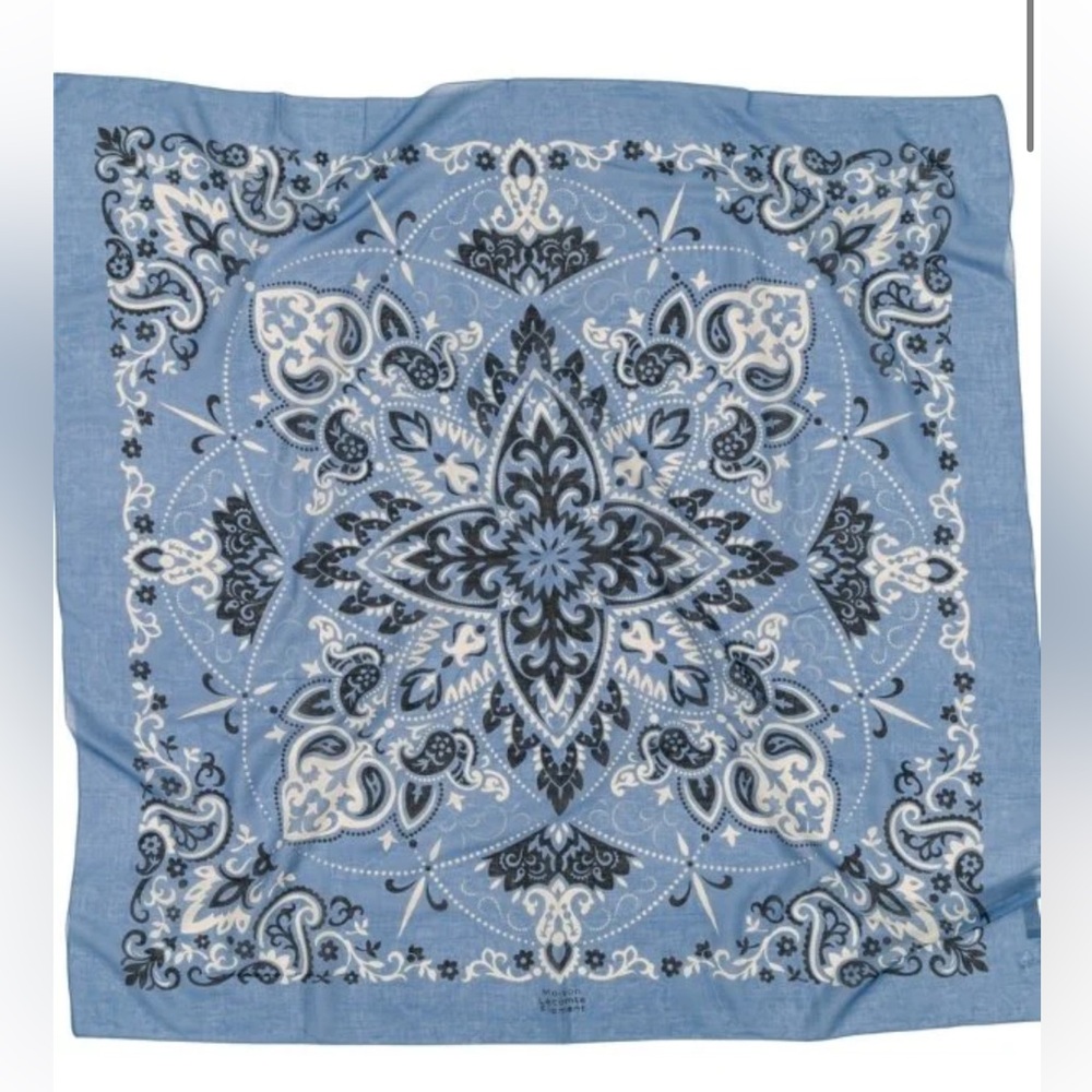 MAISON LECOMTE FLAMENT RIVIERA LARGE COTTON BANDANA SCARF BLUE 100x100cm